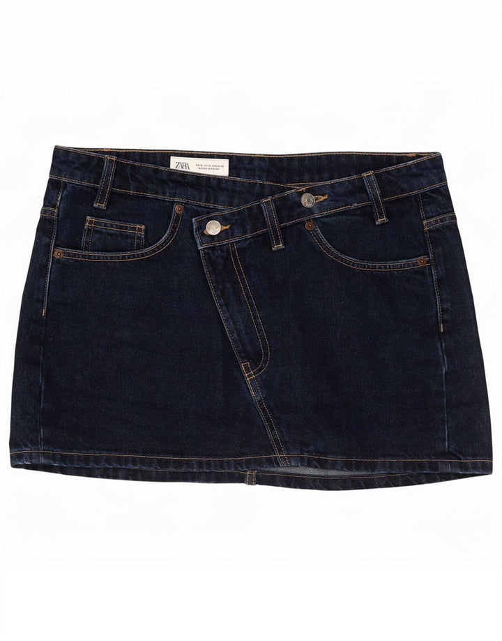 Mini saia jeans feminina Zara médio W28 algodão azul marinho
