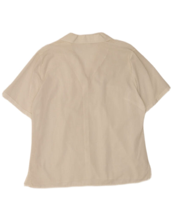 Ricamo A Mano blusa feminina manga curta IT 48 XL algodão floral branco