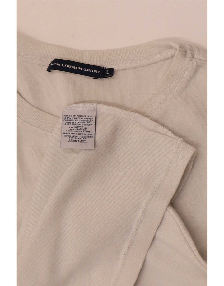 Ralph Lauren Top feminino manga comprida Reino Unido 14 grande algodão branco