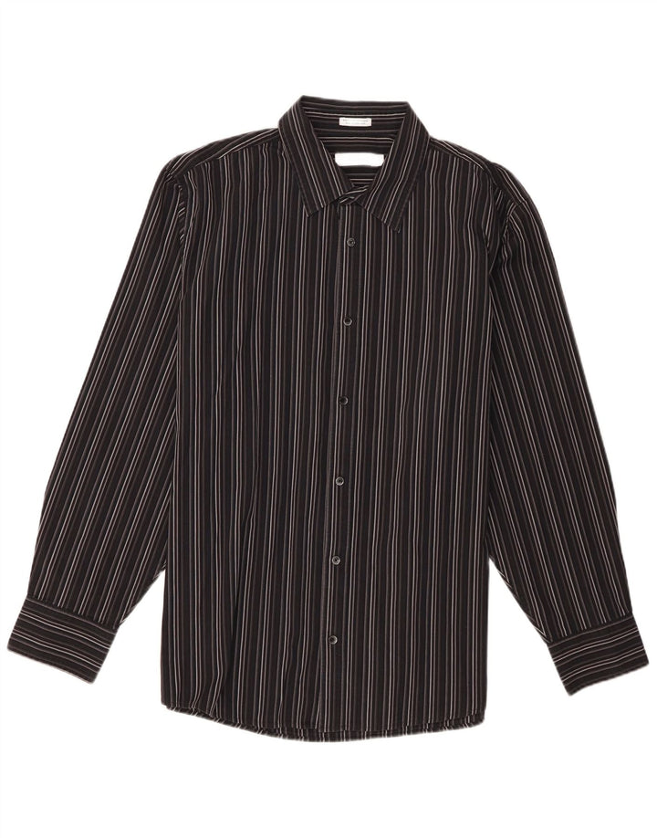 Camisa masculina Calvin Klein XL listrada preta de algodão