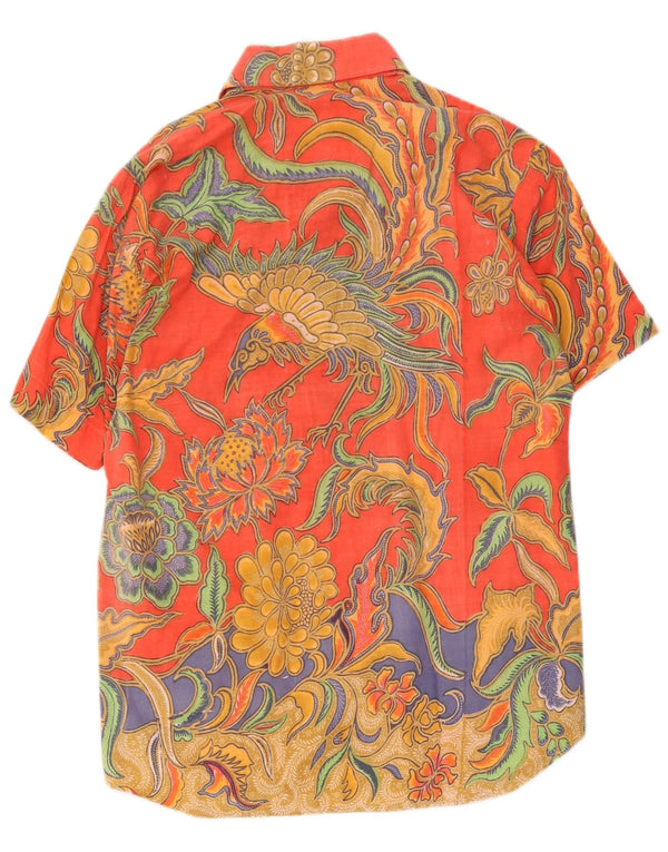 Camisa masculina vintage manga curta média floral multicolorida