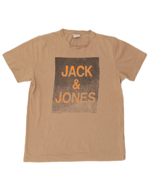 Camiseta gráfica masculina Jack & Jones Top XL algodão bege