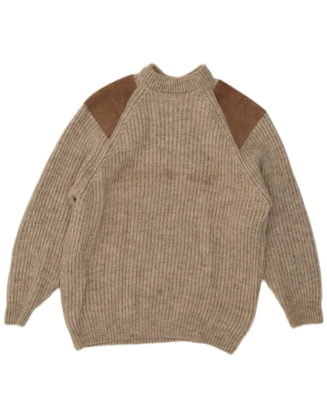 Suéter vintage masculino com gola tartaruga, grande lã colorblock bege