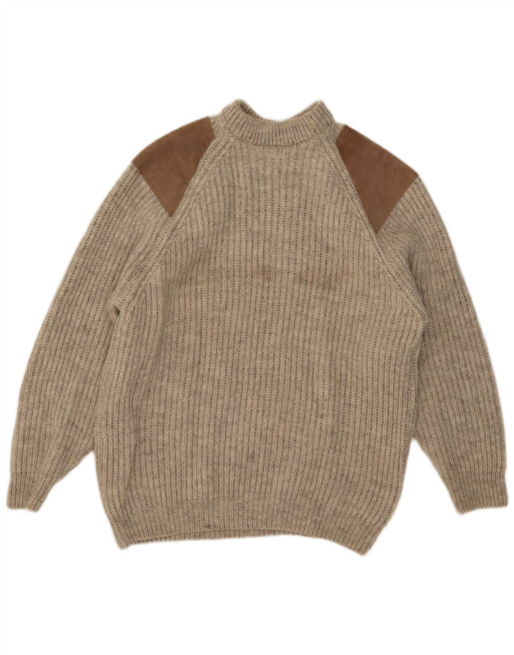Suéter vintage masculino com gola tartaruga, grande lã colorblock bege