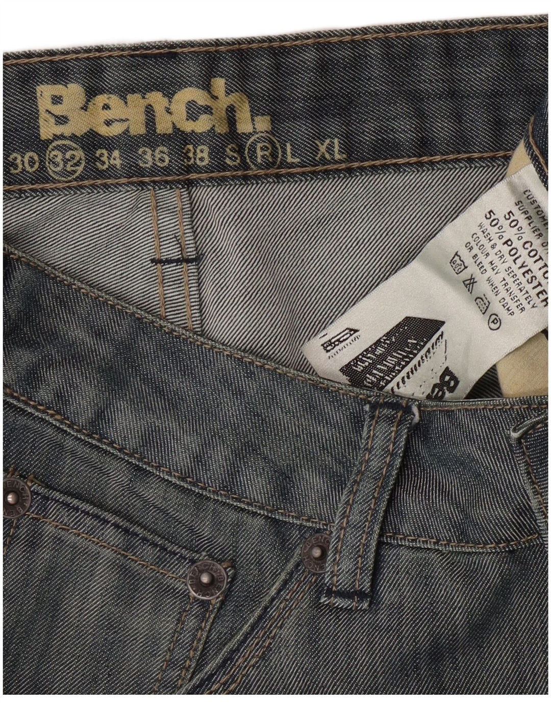 BENCH Masculino Regular Fit Bootcut Jeans W32 L31 Azul Algodão
