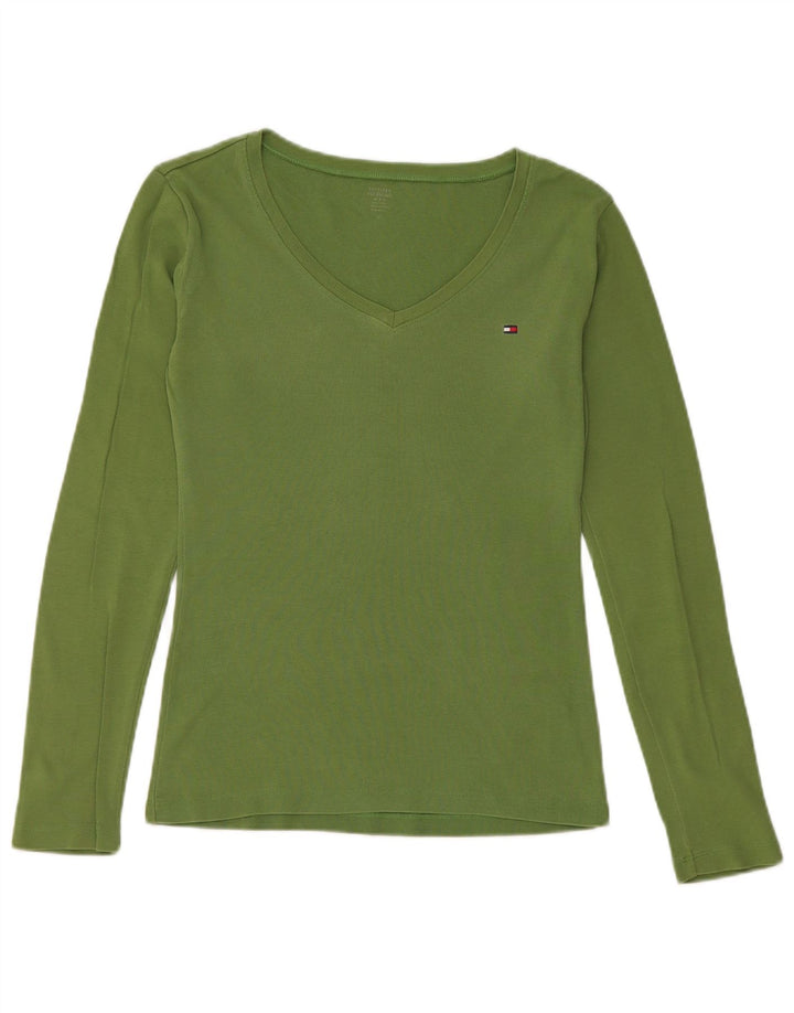 Top feminino Tommy Hilfiger manga comprida UK 12 algodão verde médio