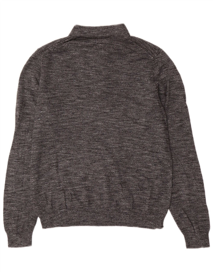 Suéter masculino Marks & Spencer com gola polo e algodão manchado cinza pequeno