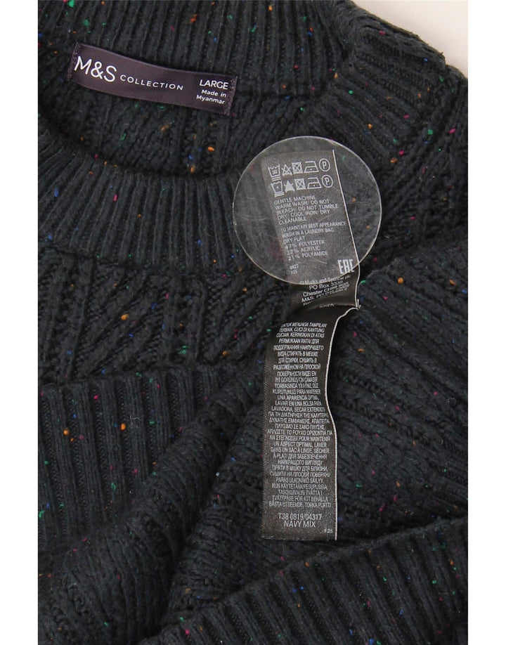 Suéter masculino Marks & Spencer com gola redonda grande azul marinho manchado