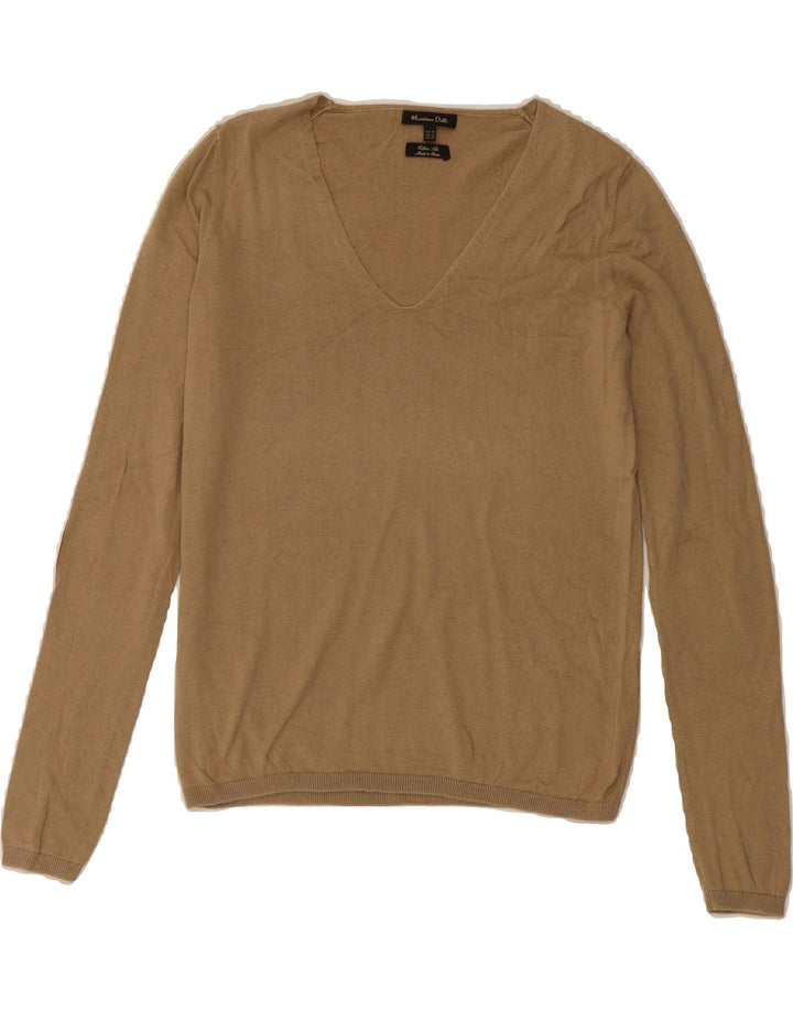 MASSIMO DUTTI Womens Crop V-Neck Jumper Sweater UK 6 XS Beige Cotton Vintage Massimo Dutti and Second-Hand Massimo Dutti from Messina Hembry 
