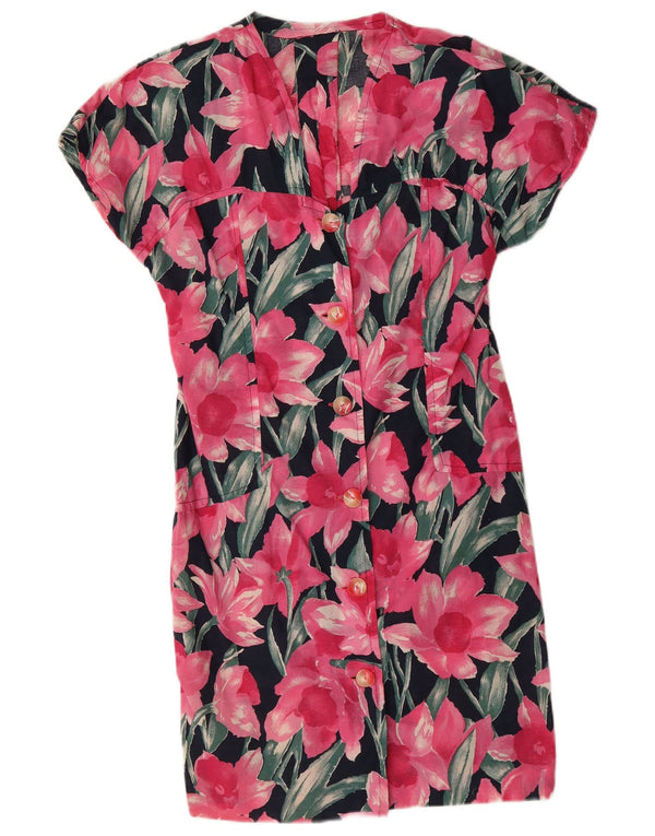 Vestido camisa feminino vintage de mangas curtas Reino Unido 14 médio rosa floral