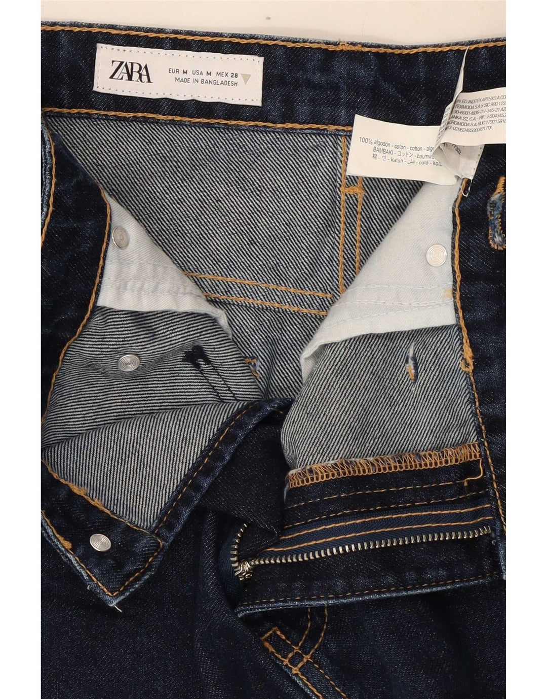 Mini saia jeans feminina Zara médio W28 algodão azul marinho