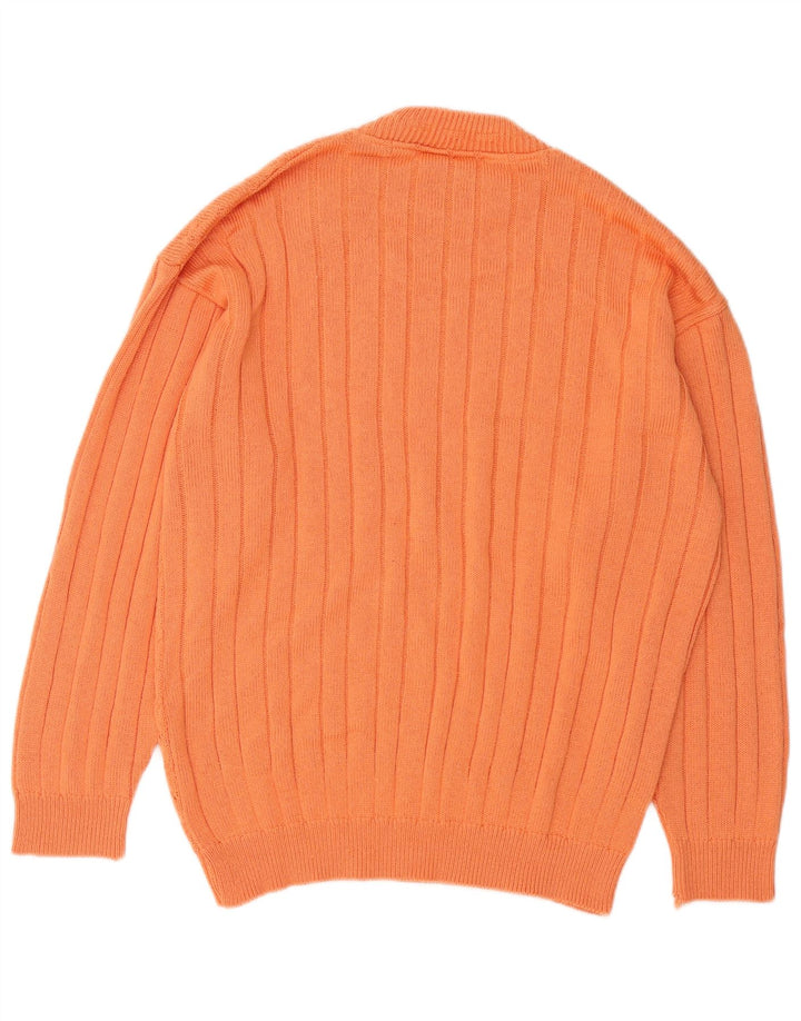 Suéter vintage masculino com gola tartaruga e algodão laranja médio