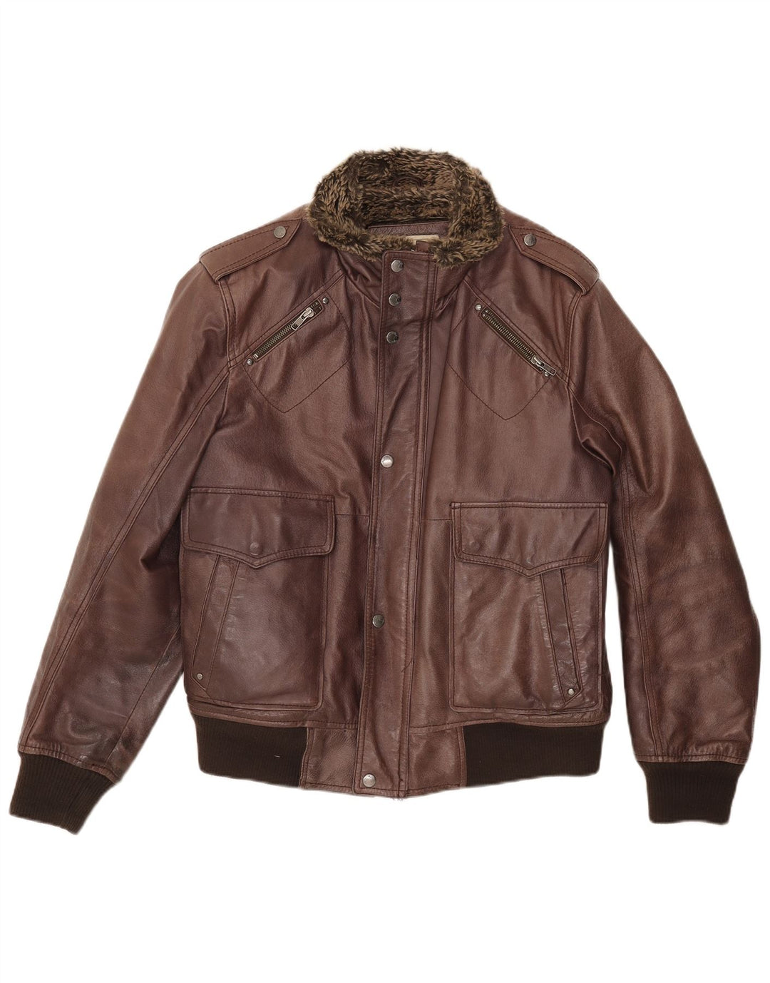 Jaqueta masculina de couro Sherpa militar Blustaff Reino Unido 40 couro marrom grande
