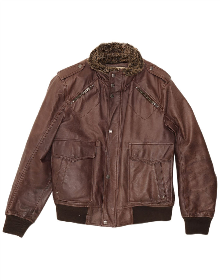 Jaqueta masculina de couro Sherpa militar Blustaff Reino Unido 40 couro marrom grande