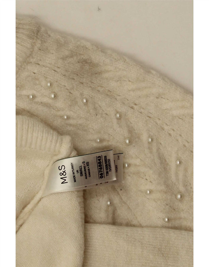 Suéter feminino Marks & Spencer com gola redonda UK 10 pequeno off white