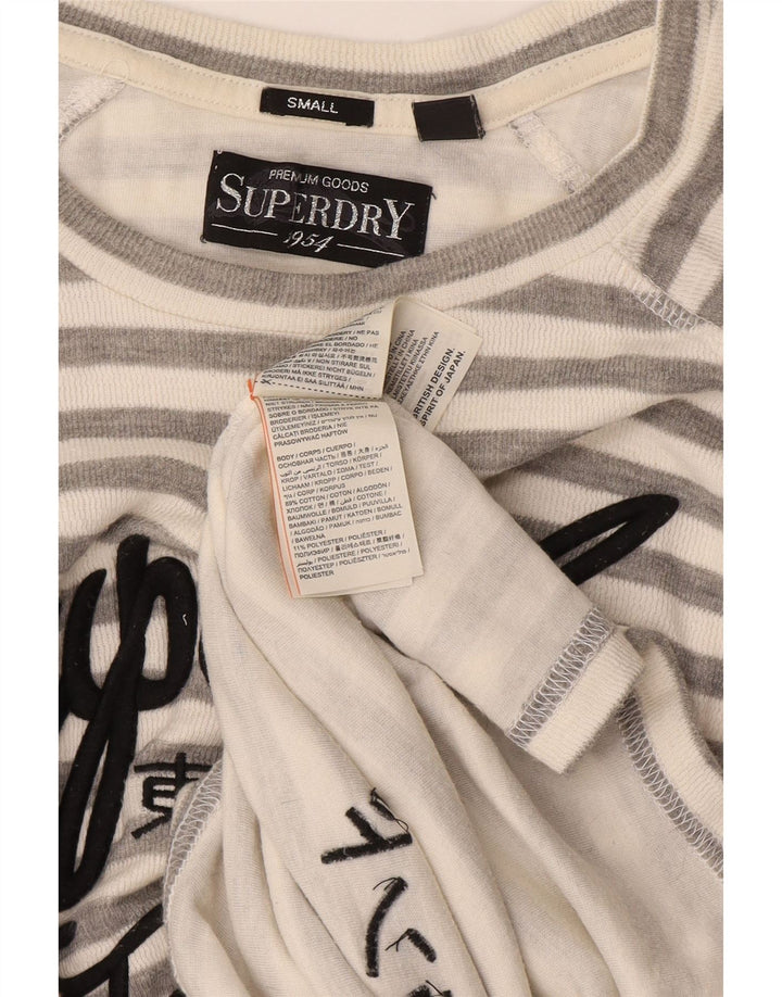 Top gráfico feminino Superdry manga comprida UK 10 algodão listrado cinza pequeno