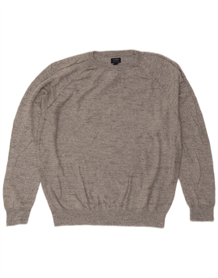 Suéter masculino J. Crew com gola redonda, algodão manchado cinza grande