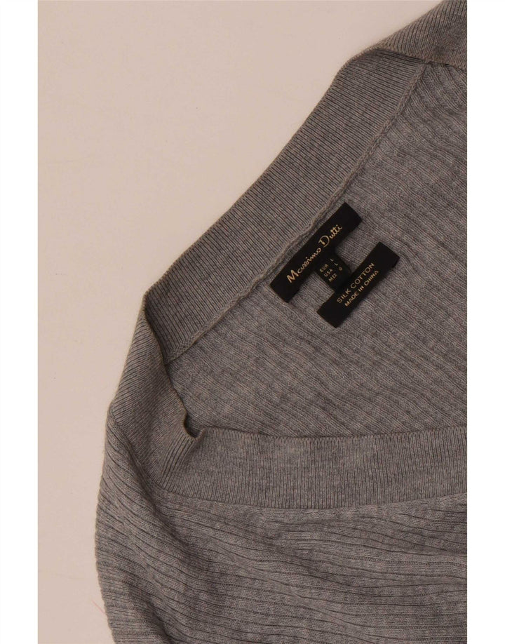Top feminino Massimo Dutti manga comprida Reino Unido 14 grande seda cinza