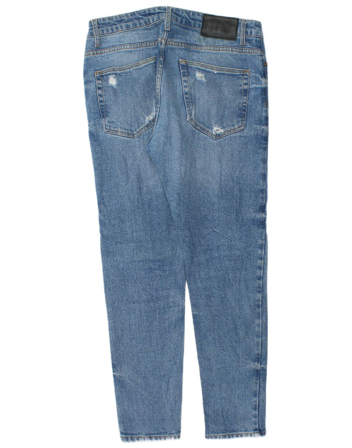 Zara Jeans femininos desgastados slim W33 L28 azul
