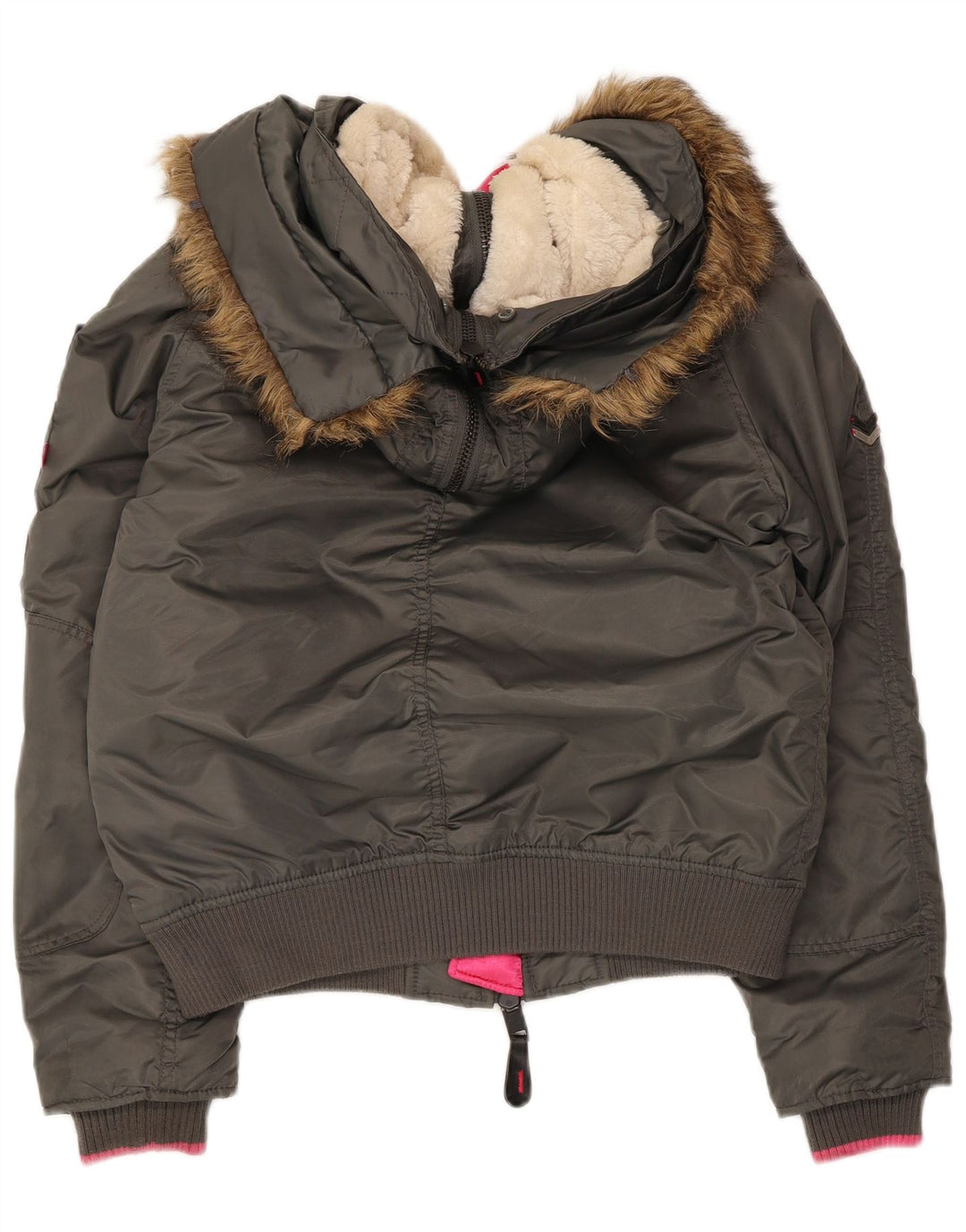 Jaqueta aviadora de vôo acolchoada com capuz Superdry feminina Reino Unido 14 nylon cinza médio