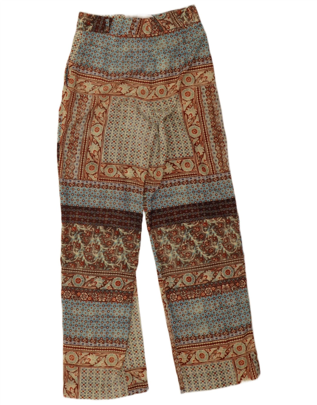 Zara Calça feminina reta cintura alta pequena W28 L31 patchwork bege