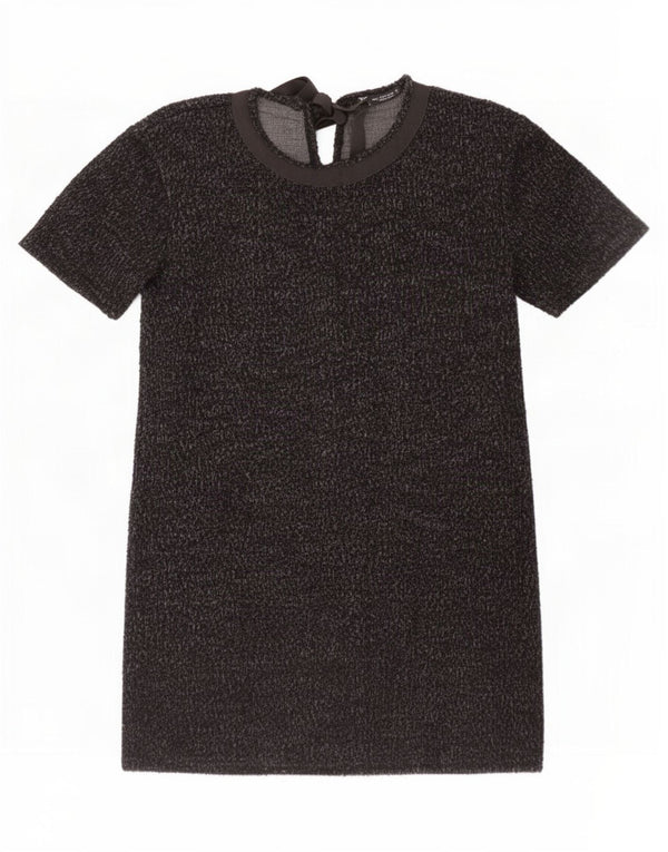 Vestido básico feminino Zara UK 14 algodão manchado preto médio