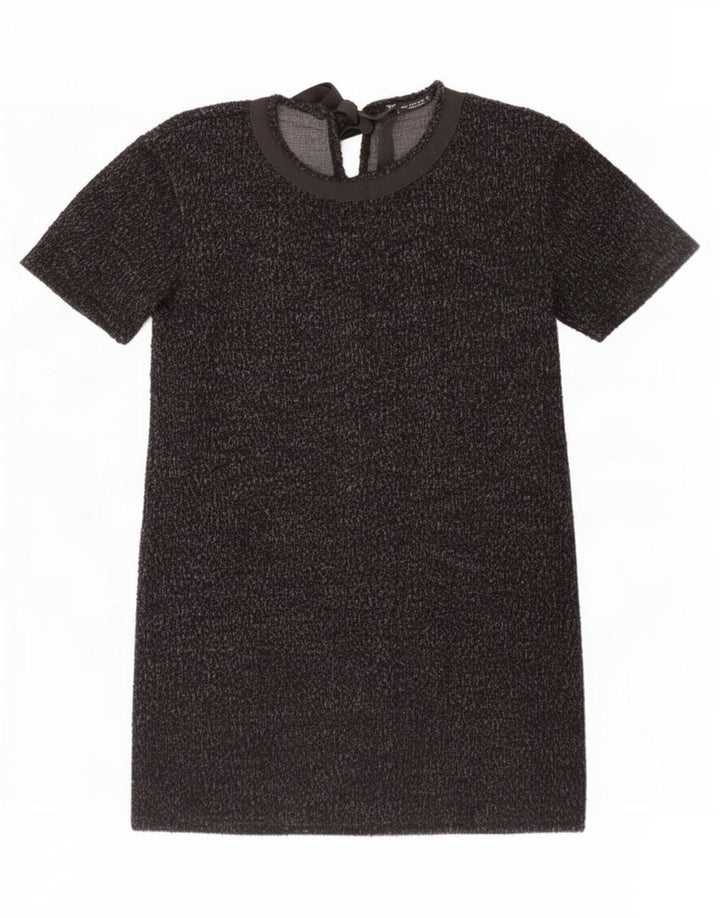 Vestido básico feminino Zara UK 14 algodão manchado preto médio
