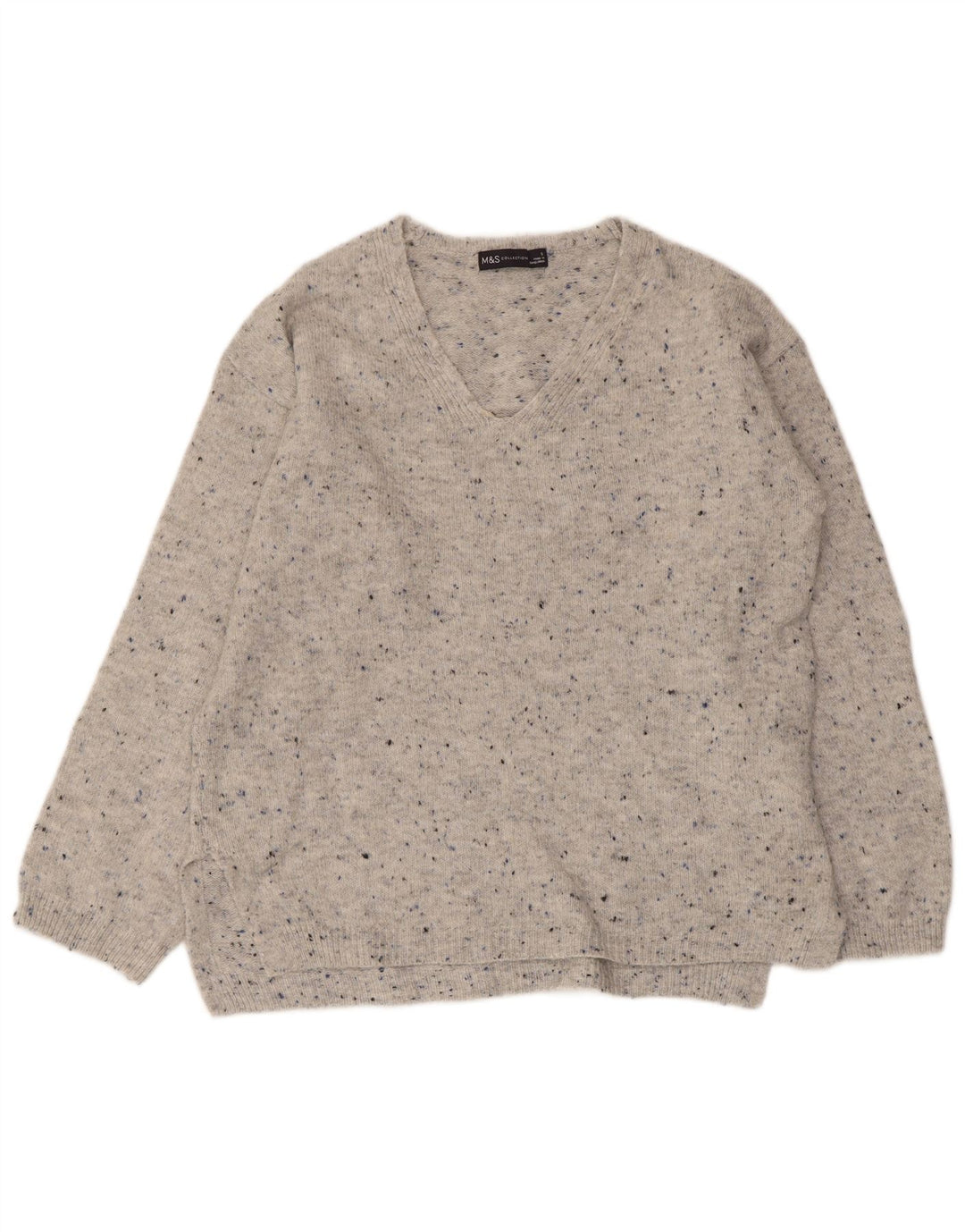 Suéter feminino Marks & Spencer com decote em V Reino Unido 10 pequeno cinza manchado