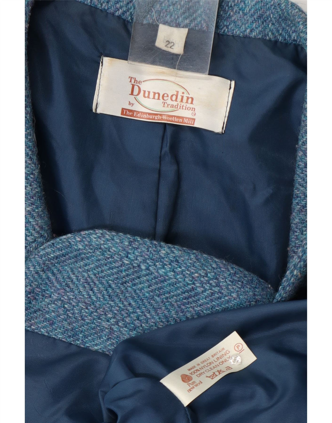 Jaqueta blazer feminina Dunedin com 2 botões Reino Unido 22 3XL lã espinha de peixe azul