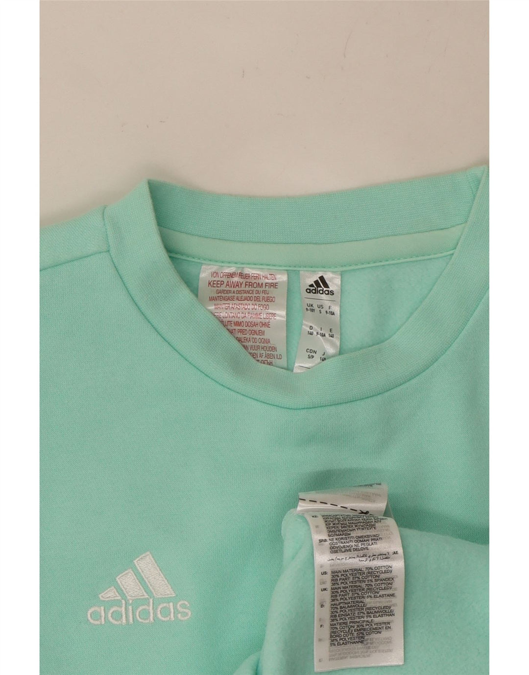 ADIDAS Meninas Suéter Jumper 9-10 Anos Turquesa Algodão