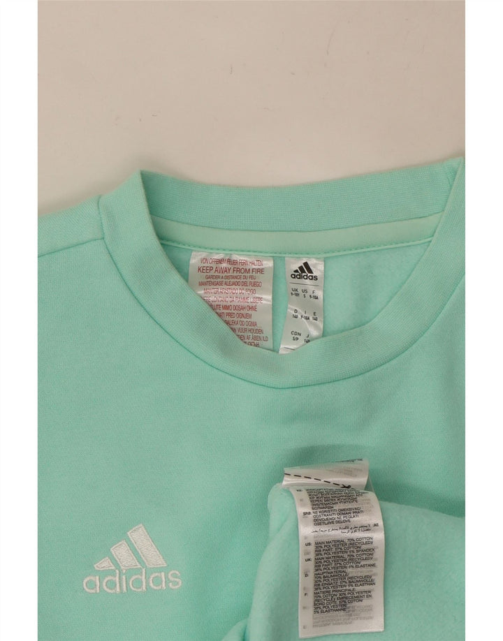 ADIDAS Meninas Suéter Jumper 9-10 Anos Turquesa Algodão