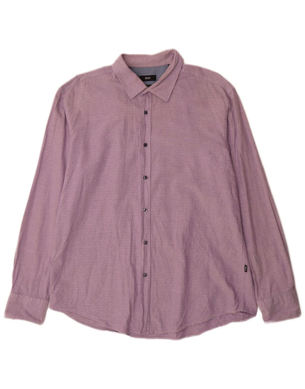 Camisa Slim Fit Masculina Hugo Boss 2XL Algodão Roxo Manchado