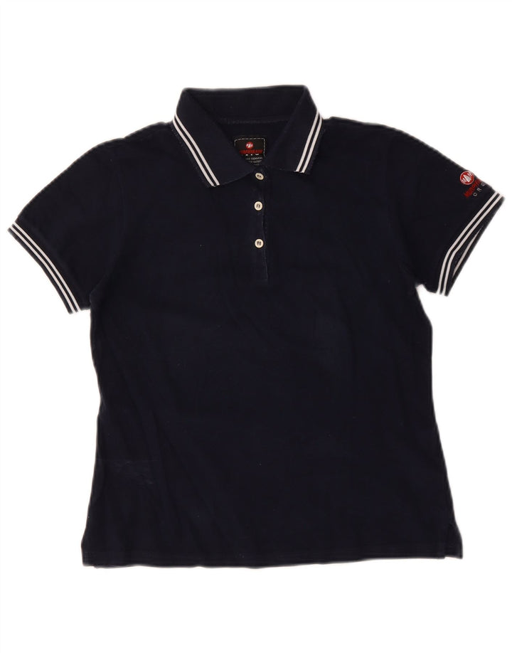 Camisa polo feminina Murphy & Nye Reino Unido 10 pequena algodão azul marinho