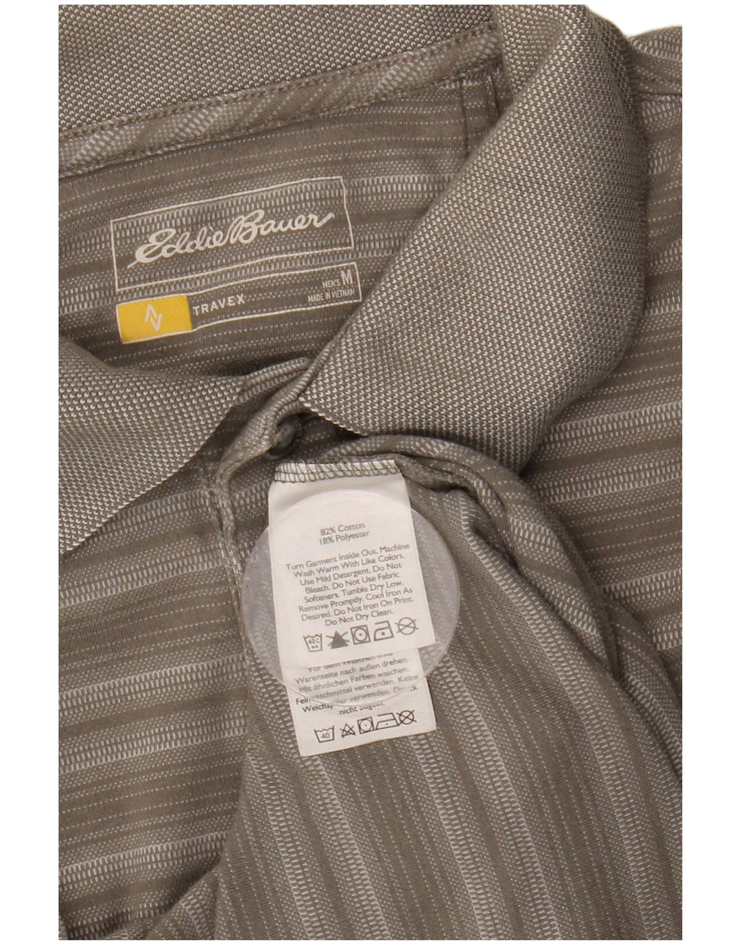 Camisa polo masculina EDDIE BAUER algodão listrado cinza médio