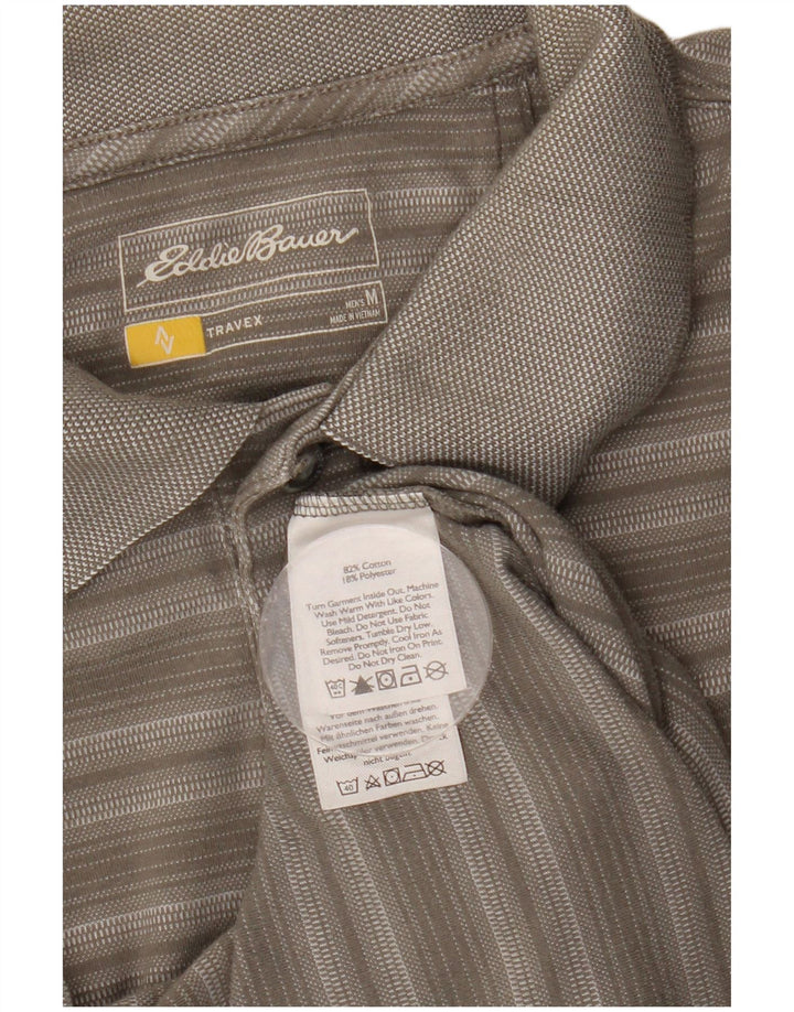 Camisa polo masculina EDDIE BAUER algodão listrado cinza médio