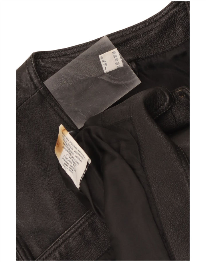 Colete de couro masculino vintage médio couro preto