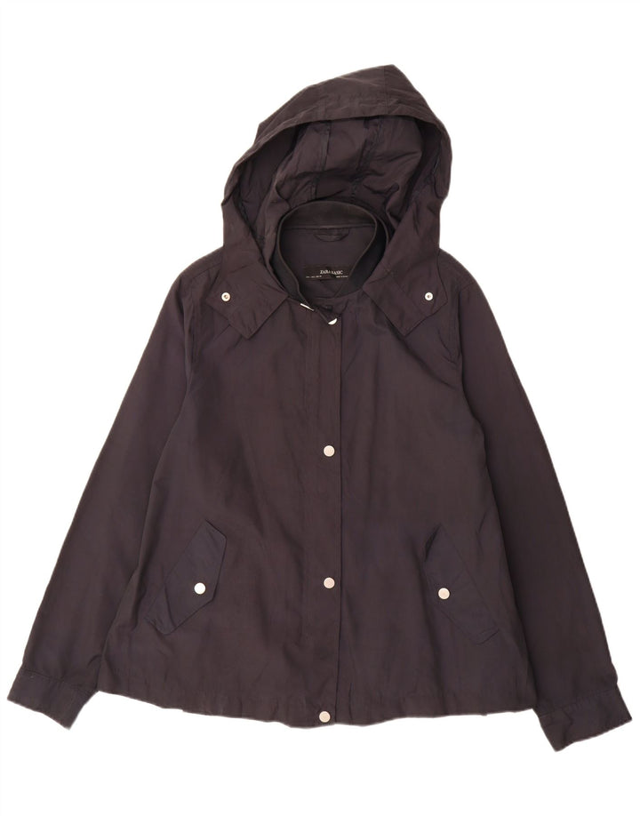Zara Womens Hooded Utility Jacket UK 16 Grande Poliéster Preto