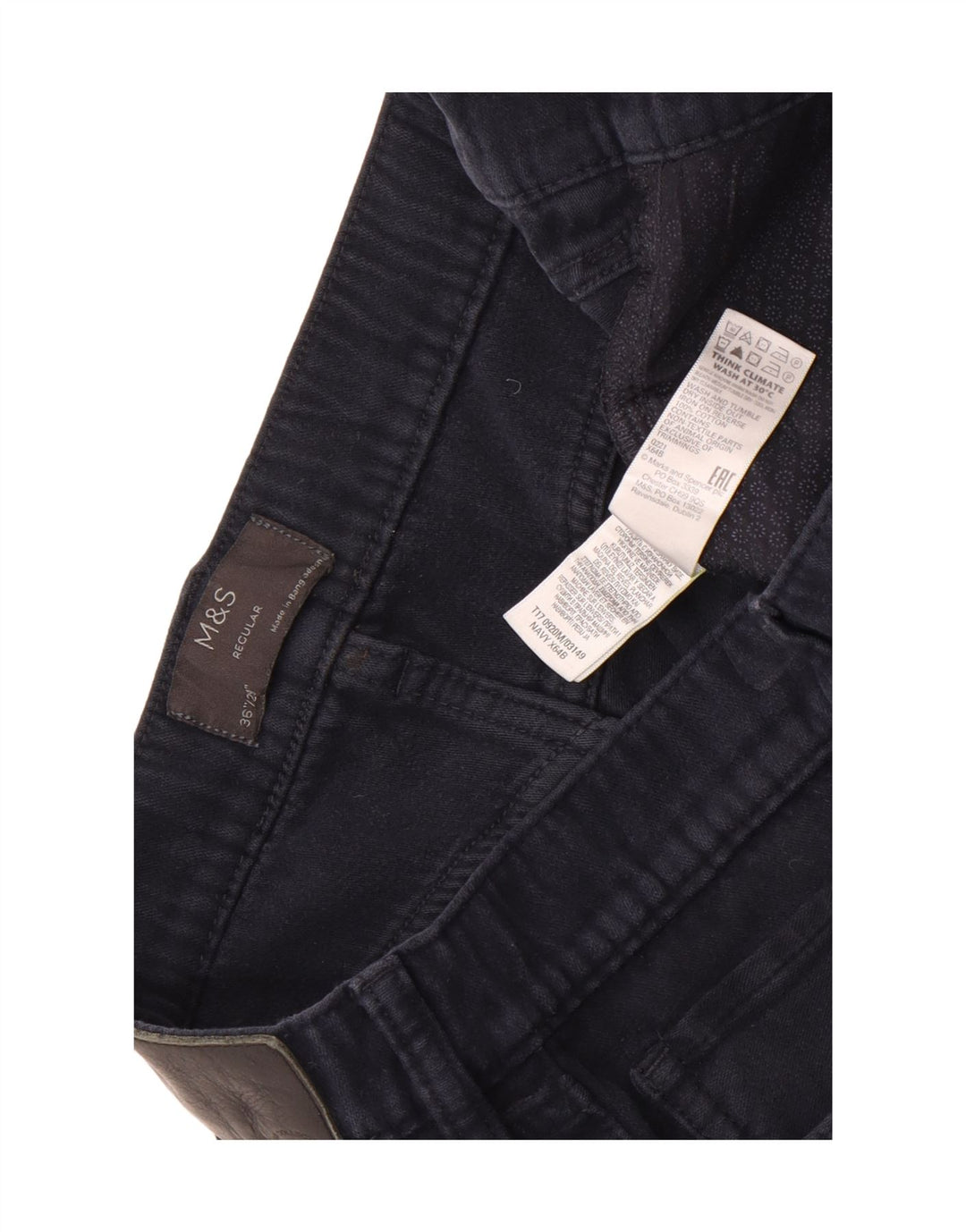 Calça casual masculina Marks & Spencer regular W36 L29 algodão azul marinho