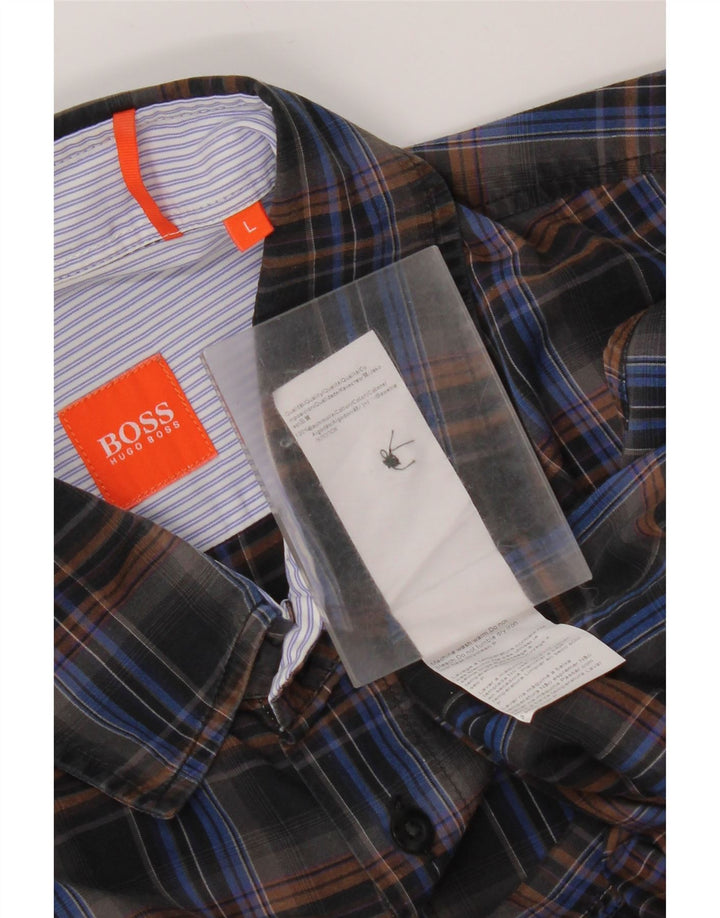 Camisa masculina Hugo Boss grande algodão xadrez preto