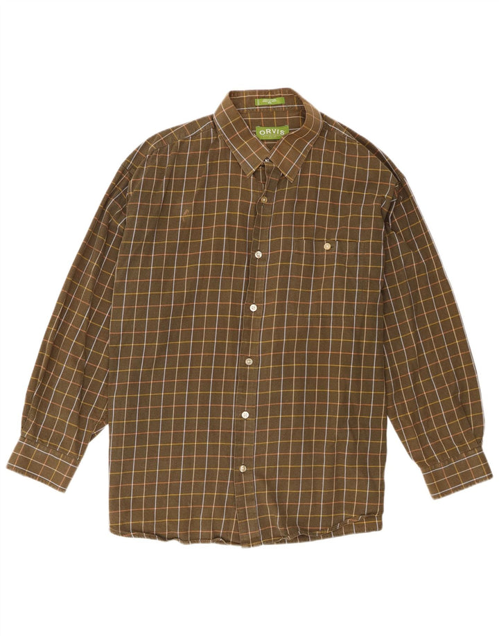 Camisa masculina Orvis 2XL algodão xadrez cáqui