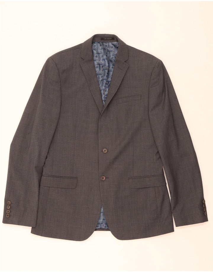 Jaqueta blazer masculina TED BAKER com 2 botões slim fit Reino Unido 40 grande lã cinza