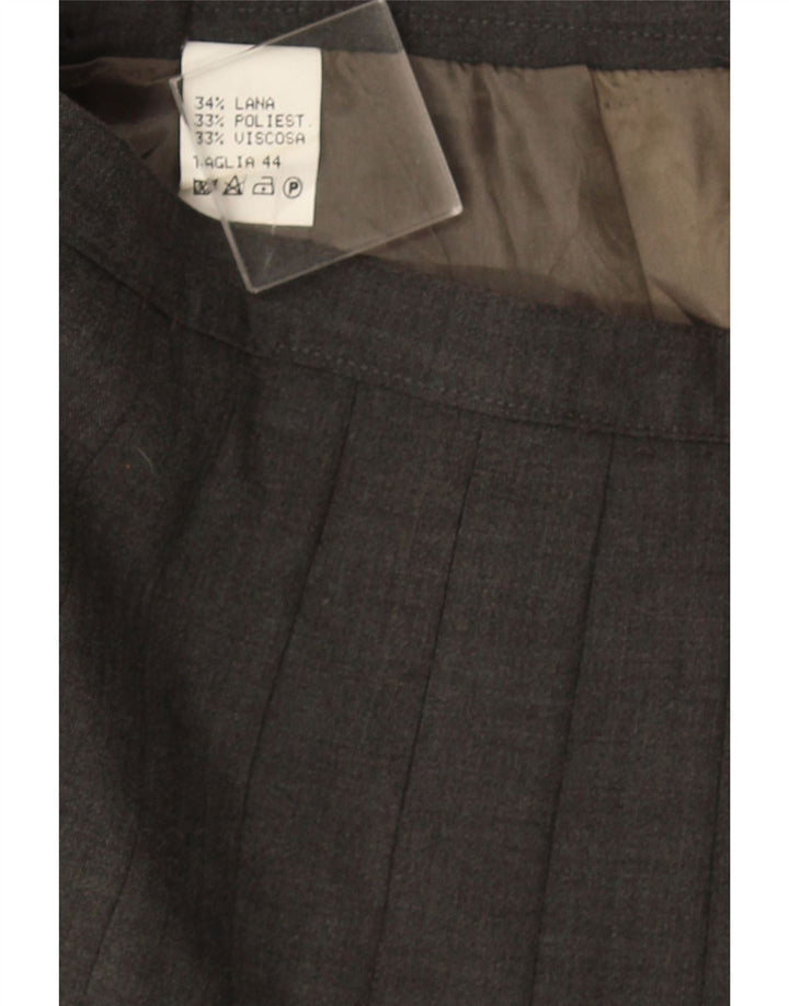 Saia plissada faca feminina vintage IT 44 médio W32 lã cinza