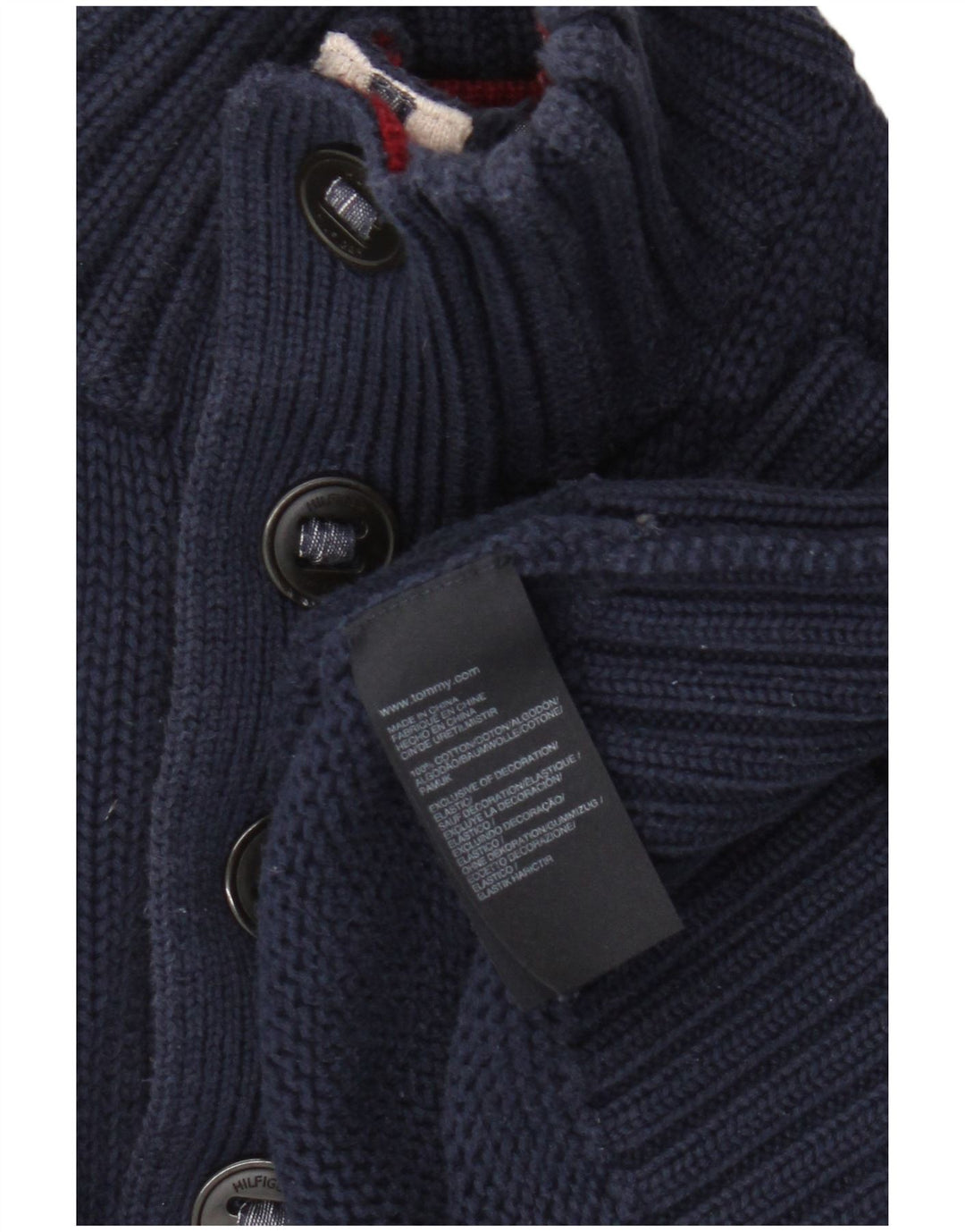 Suéter masculino Tommy Hilfiger com gola com botão e algodão azul marinho médio
