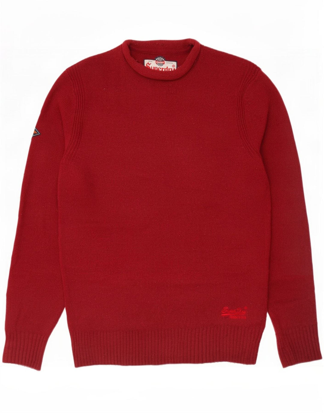 Suéter masculino Superdry com gola redonda e lã de carneiro vermelha média