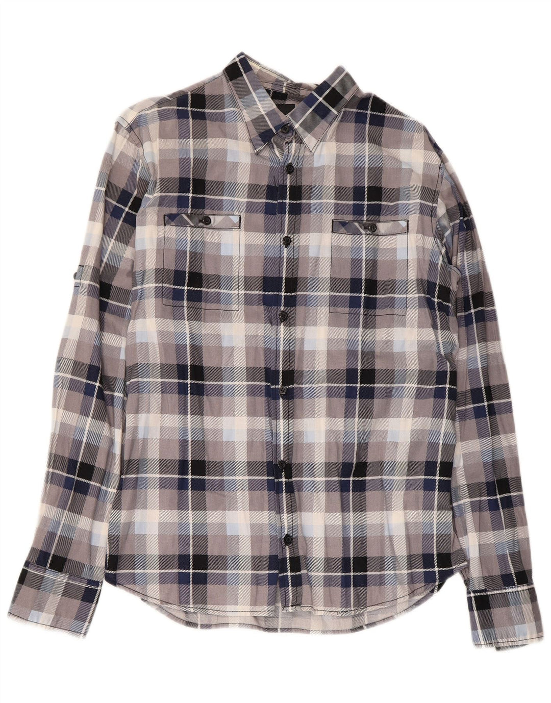 Camisa masculina de flanela Fishbone Slim Fit algodão xadrez azul médio
