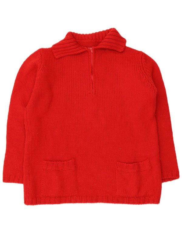 Suéter feminino vintage com gola polo, uk 16, lã merino vermelha grande