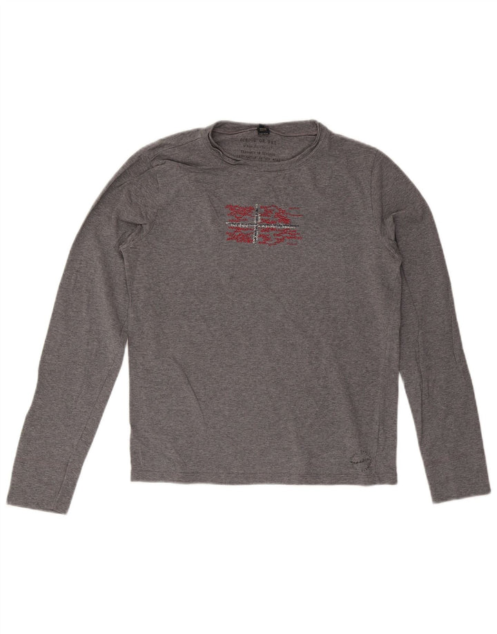 Top gráfico masculino Napapijri manga comprida cinza médio