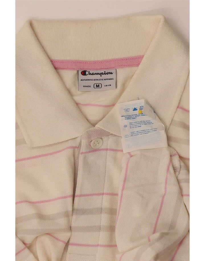 Camisa polo masculina Champion de algodão listrado branco médio