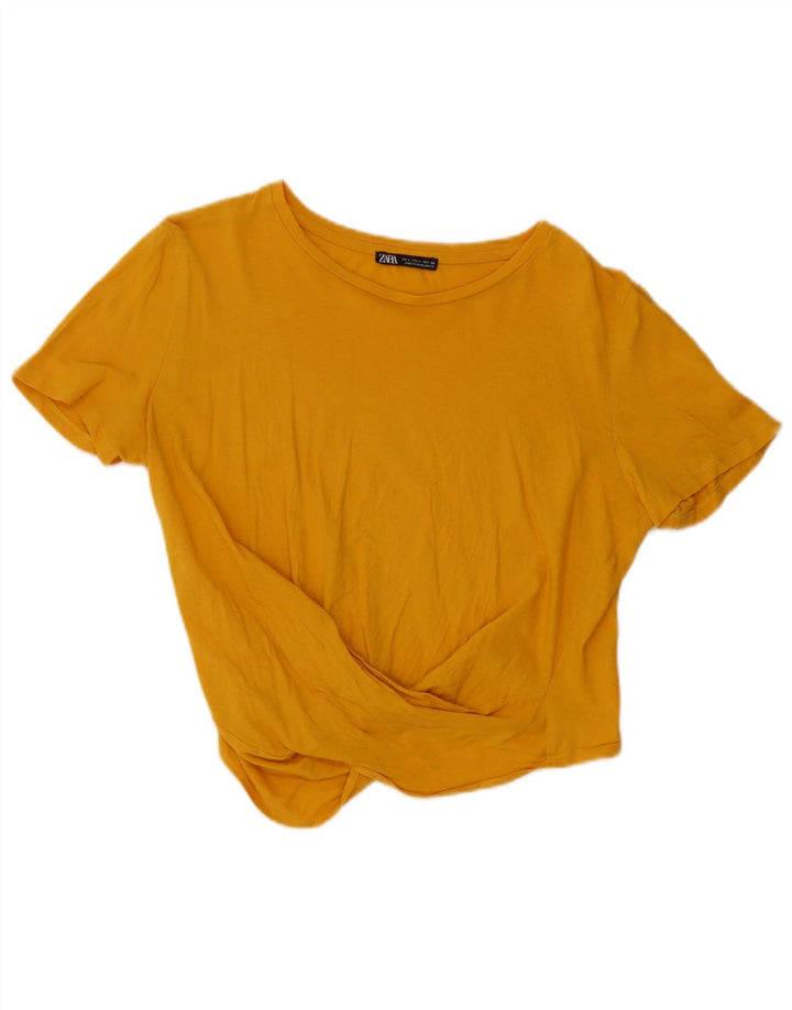 ZARA Womens Crop Blouse Top UK 16 Large Yellow
