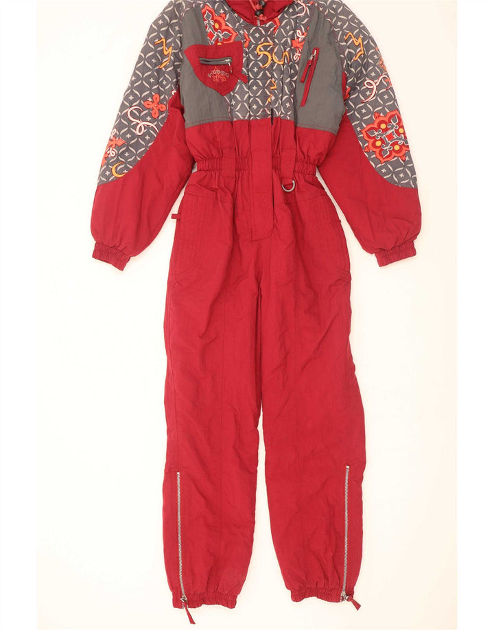 Macacão de esqui feminino X-Cape UK 10 pequeno nylon geométrico vermelho